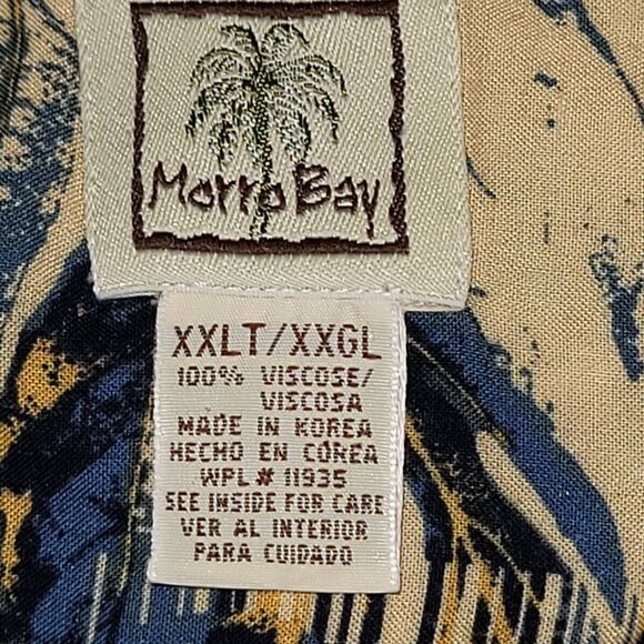 Morro Bay Mens Hawaiian Shirt XXL Yellow / Blue Flora Button Up S/S Viscose - Picture 3 of 10